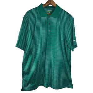 Size Large - men’s Izod Golf Shirt  Green Blue White Stripped Performance Polo